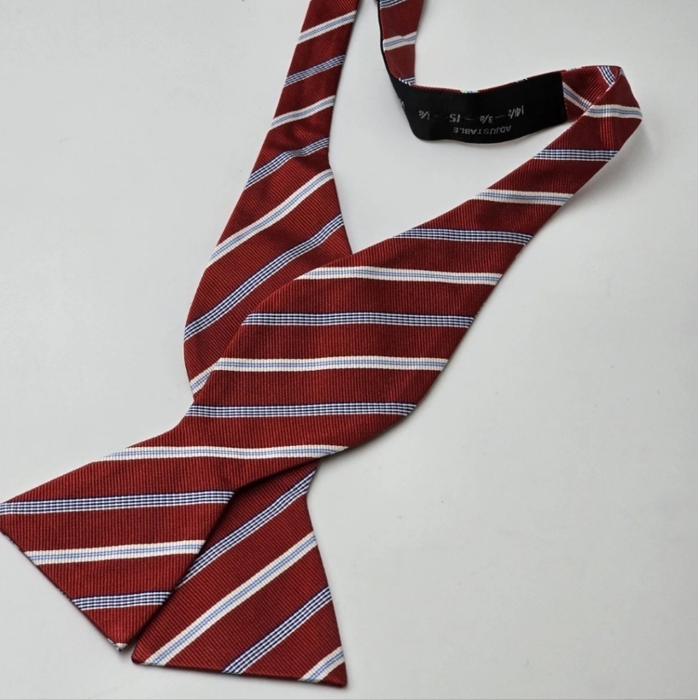 Saddlebred Bow Tie Red & Blue Stripe 100%  Silk Self Tie Adjustable from 14" -20
